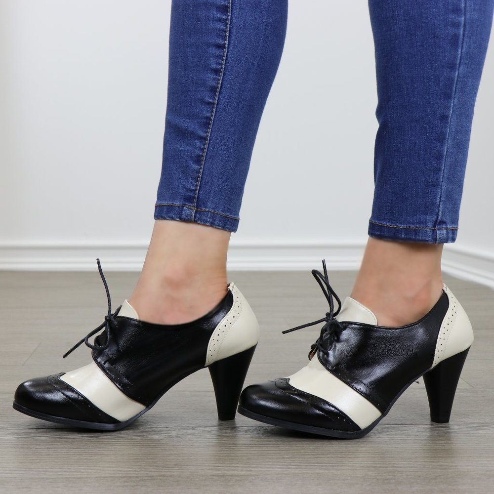 Vintage Style Black White Rockabilly Oxfords Boot - Picture 8 of 8